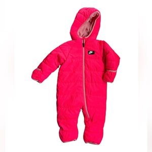Nike Baby Puffer Snowsuit Bunting | Hot Pink Hooded One-Piece | Size 18M